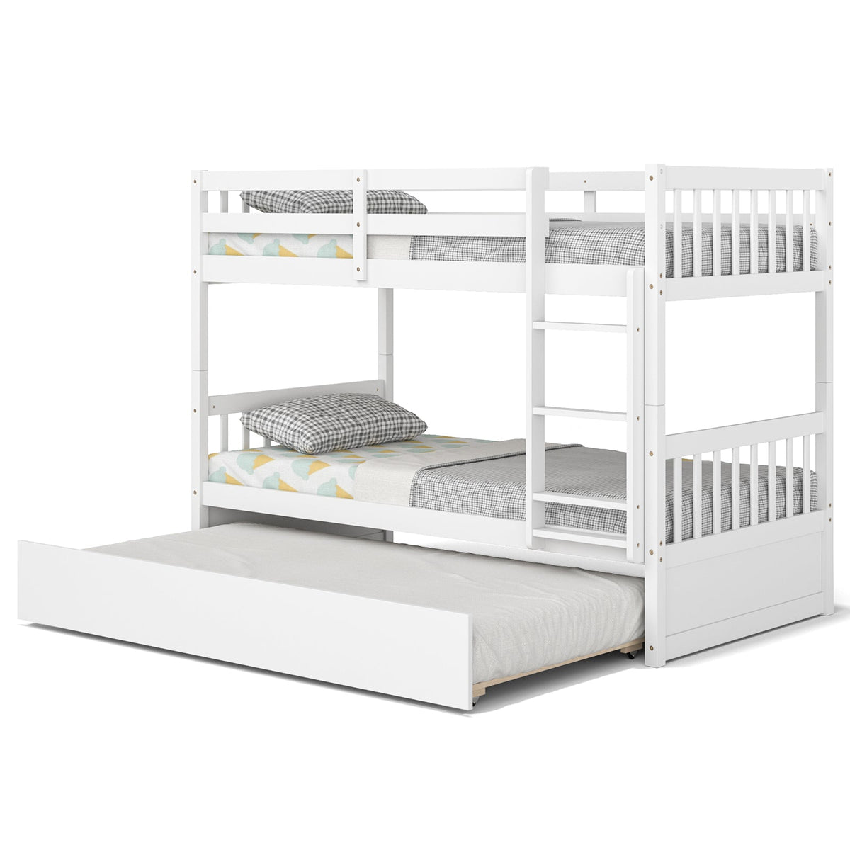 Twin Over Twin Bunk Bed with Pull-out Trundle and Ladder-Bunk Bed Frame-DECOROLALA