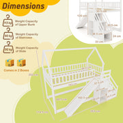 Twin Over Twin Bunk Bed with Slide and Staircase-White-Bunk Bed Frame-DECOROLALA