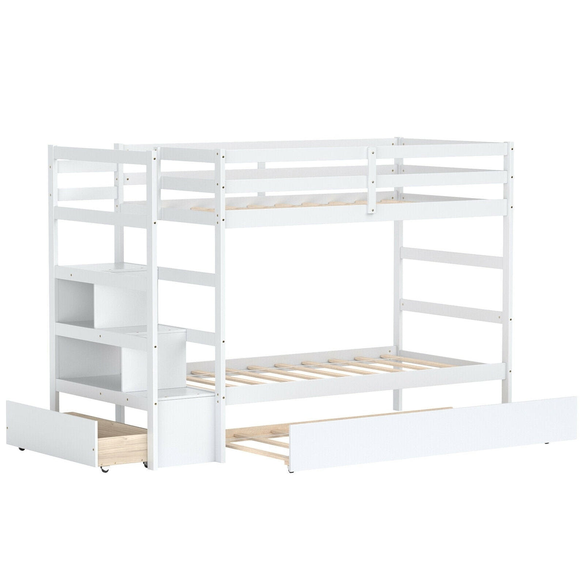 Twin Over Twin Bunk Bed with Storage Shelf and Drawer-Espresso-Bunk Bed Frame-DECOROLALA