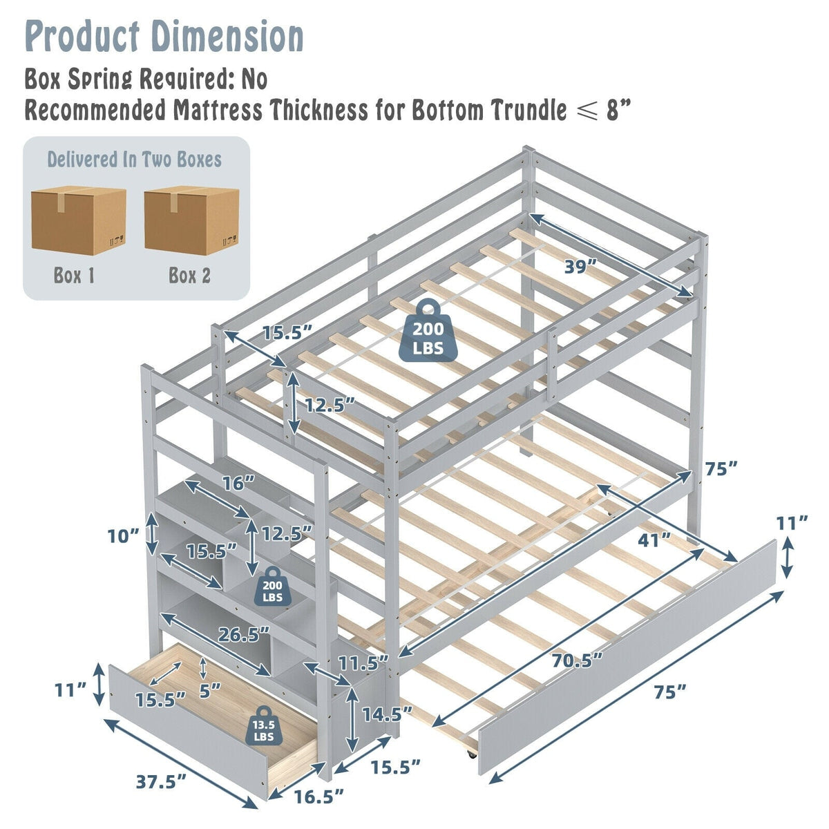 Twin Over Twin Bunk Bed with Storage Shelf and Drawer-Espresso-Bunk Bed Frame-DECOROLALA
