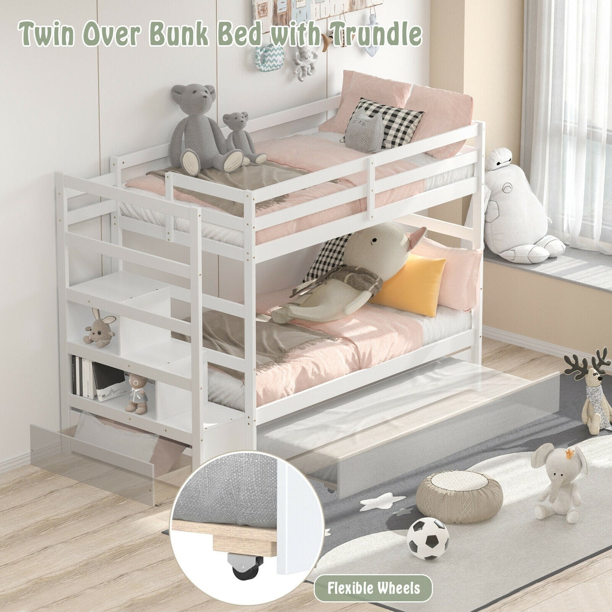 Twin Over Twin Bunk Bed with Storage Shelf and Drawer-Espresso-Bunk Bed Frame-DECOROLALA