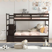 Twin Over Twin Bunk Bed with Storage Shelf and Drawer-Espresso-Bunk Bed Frame-DECOROLALA