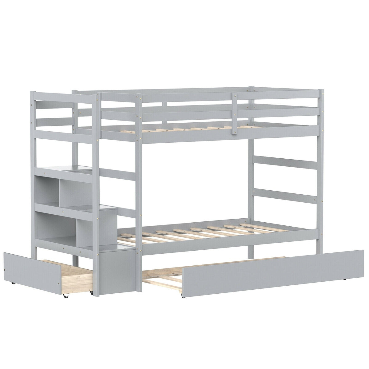Twin Over Twin Bunk Bed with Storage Shelf and Drawer-Espresso-Bunk Bed Frame-DECOROLALA