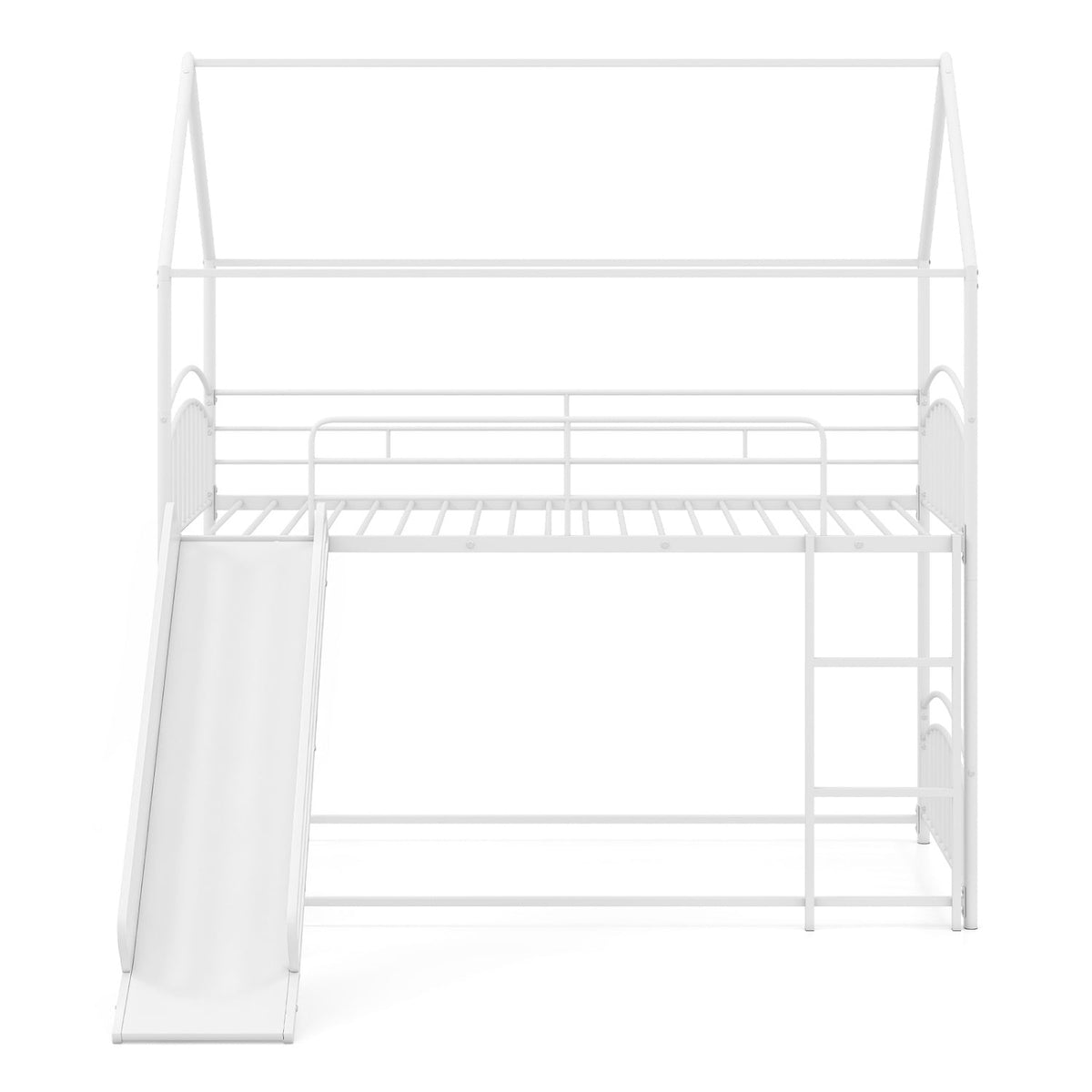Twin Over Twin House Bunk Bed with Slide and Ladder - Metal-Bunk Bed Frame-DECOROLALA
