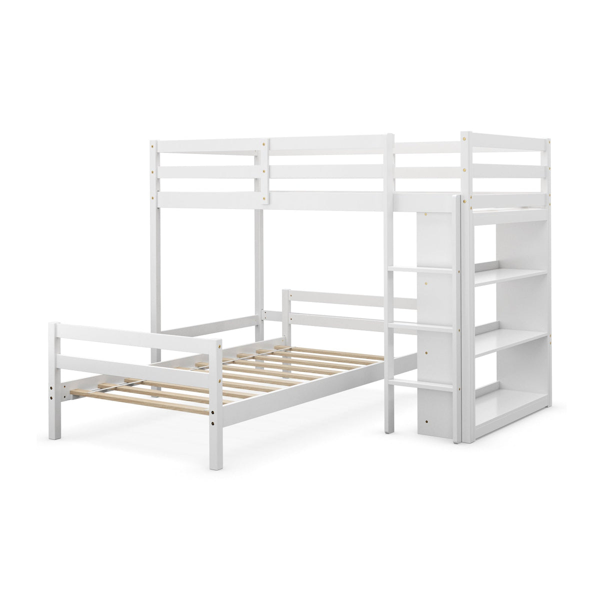 Twin Over Twin Loft Bunk Bed with Bookcase-Bunk Bed Frame-DECOROLALA