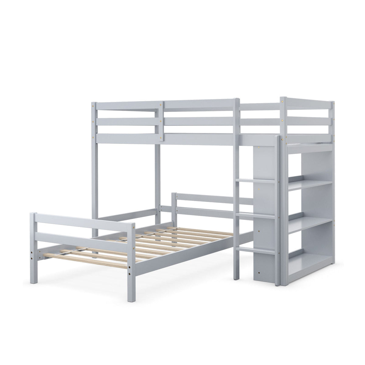 Twin Over Twin Loft Bunk Bed with Bookcase-Bunk Bed Frame-DECOROLALA