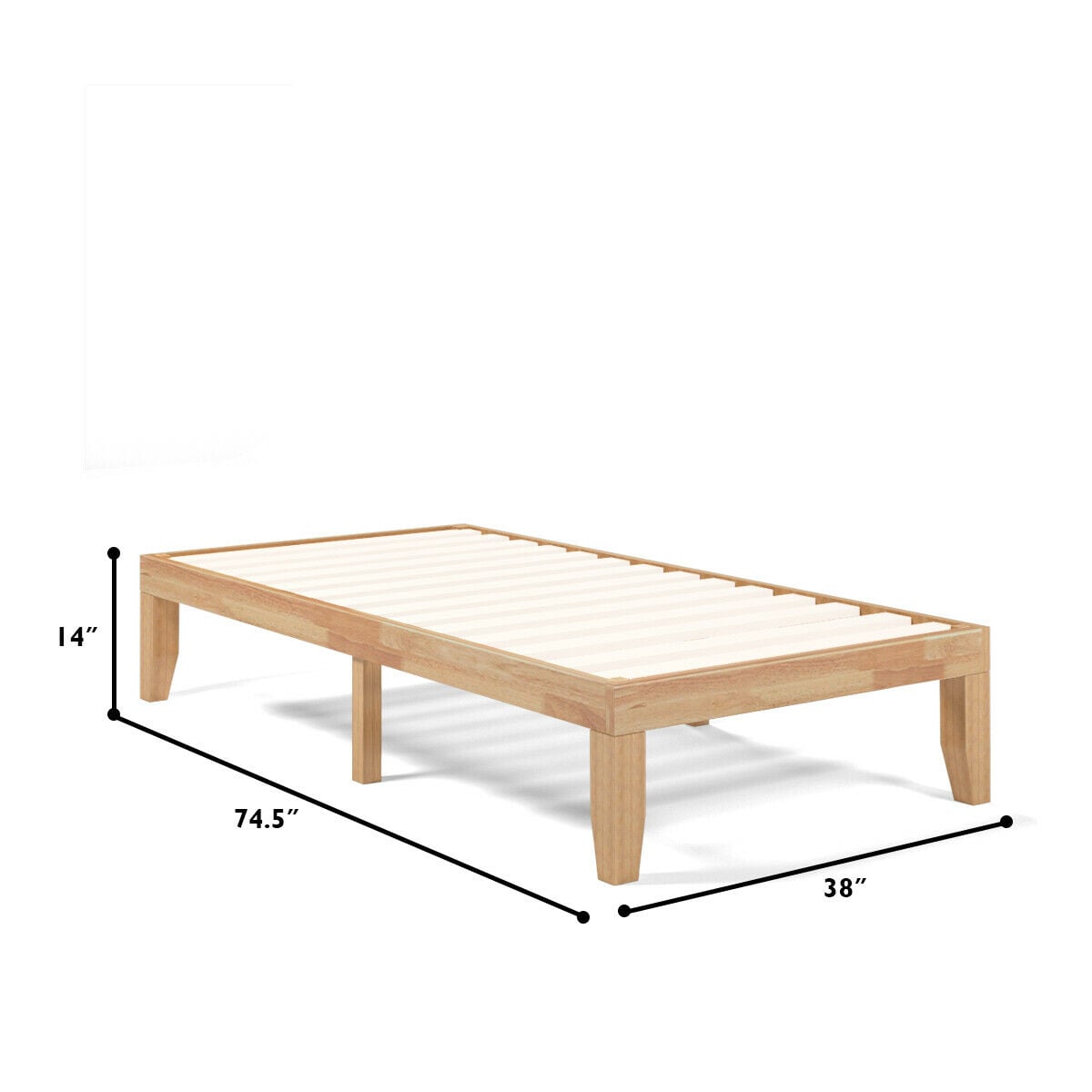 Twin Size 14 Inch Wooden Slats Bed Mattress Frame-Natural-Simple Bed Frame-DECOROLALA