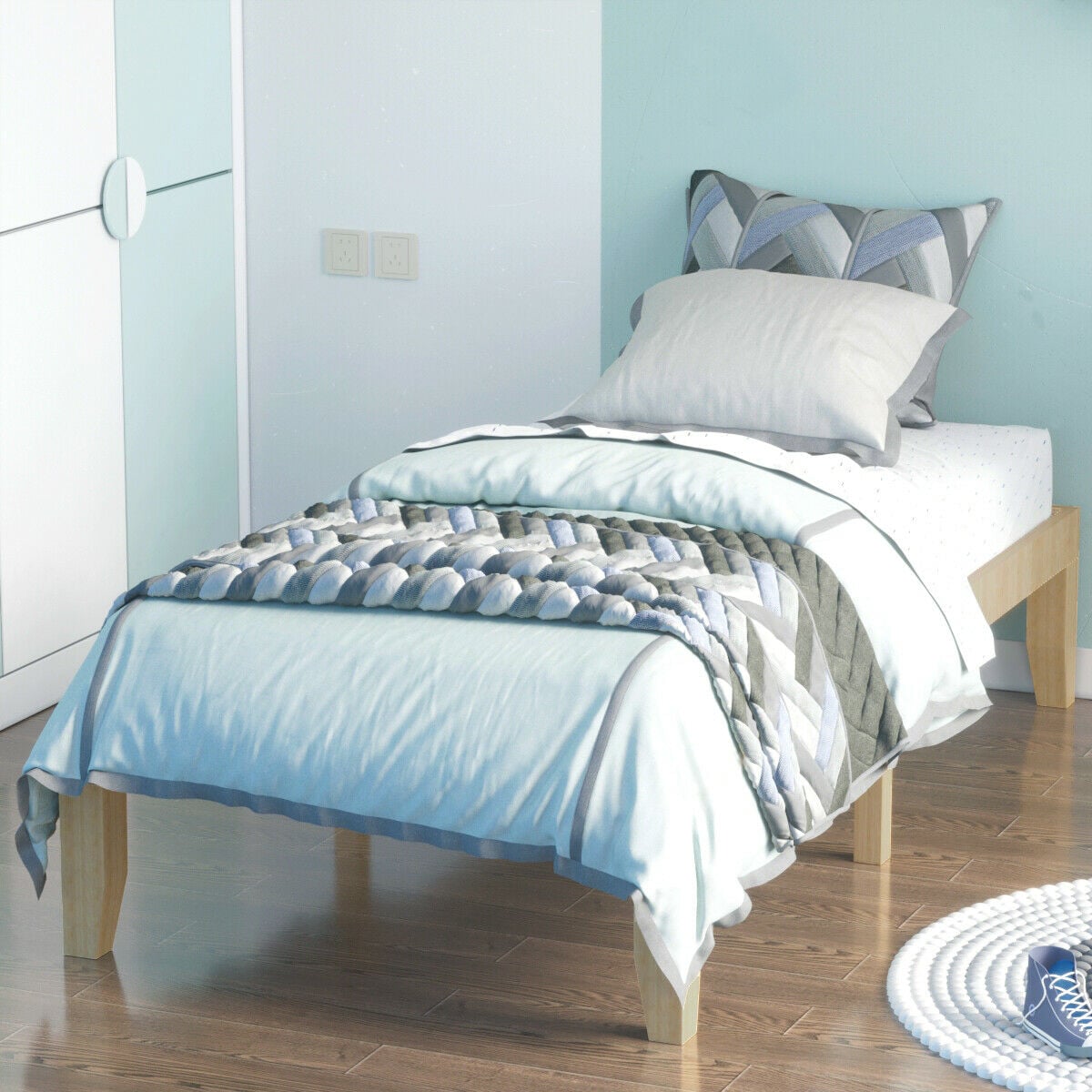 Twin Size 14 Inch Wooden Slats Bed Mattress Frame-Natural-Simple Bed Frame-DECOROLALA