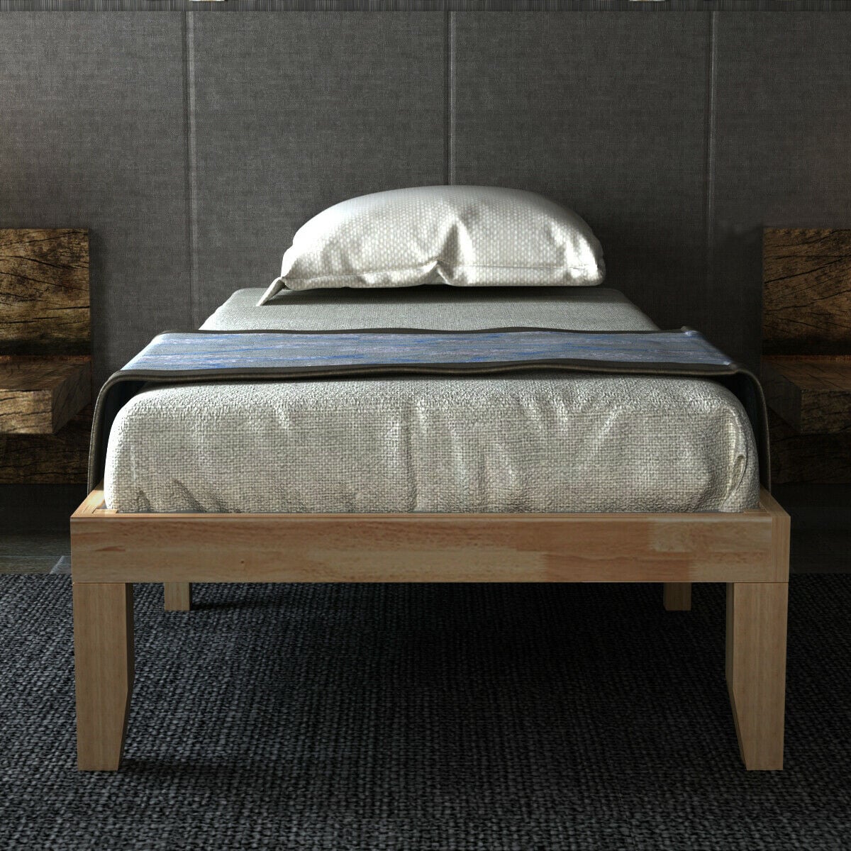Twin Size 14 Inch Wooden Slats Bed Mattress Frame-Natural-Simple Bed Frame-DECOROLALA