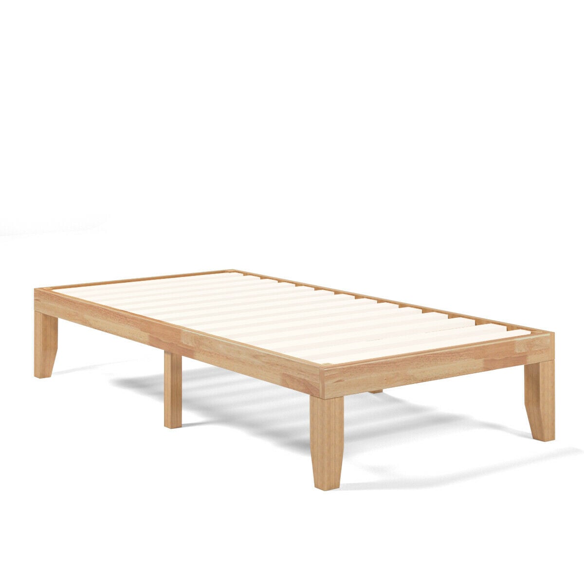 Twin Size 14 Inch Wooden Slats Bed Mattress Frame-Natural-Simple Bed Frame-DECOROLALA