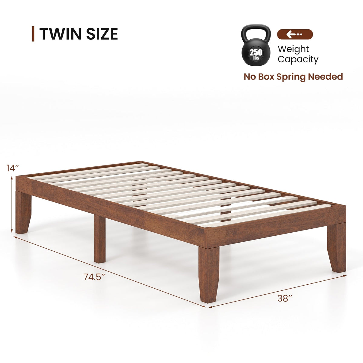 Twin Size 14 Inch Wooden Slats Bed Mattress Frame-Simple Bed Frame-DECOROLALA