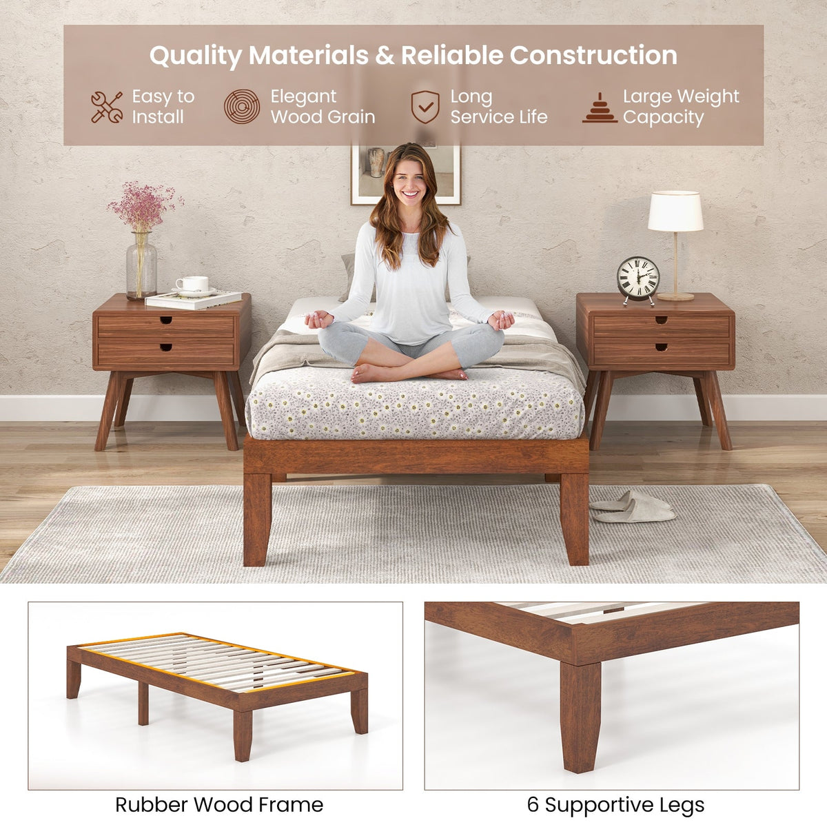 Twin Size 14 Inch Wooden Slats Bed Mattress Frame-Simple Bed Frame-DECOROLALA