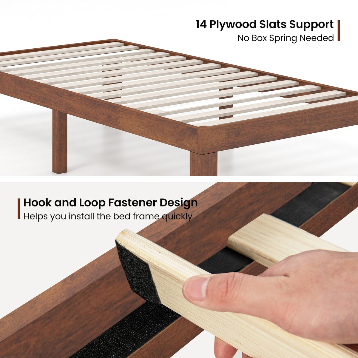 Twin Size 14 Inch Wooden Slats Bed Mattress Frame-Simple Bed Frame-DECOROLALA