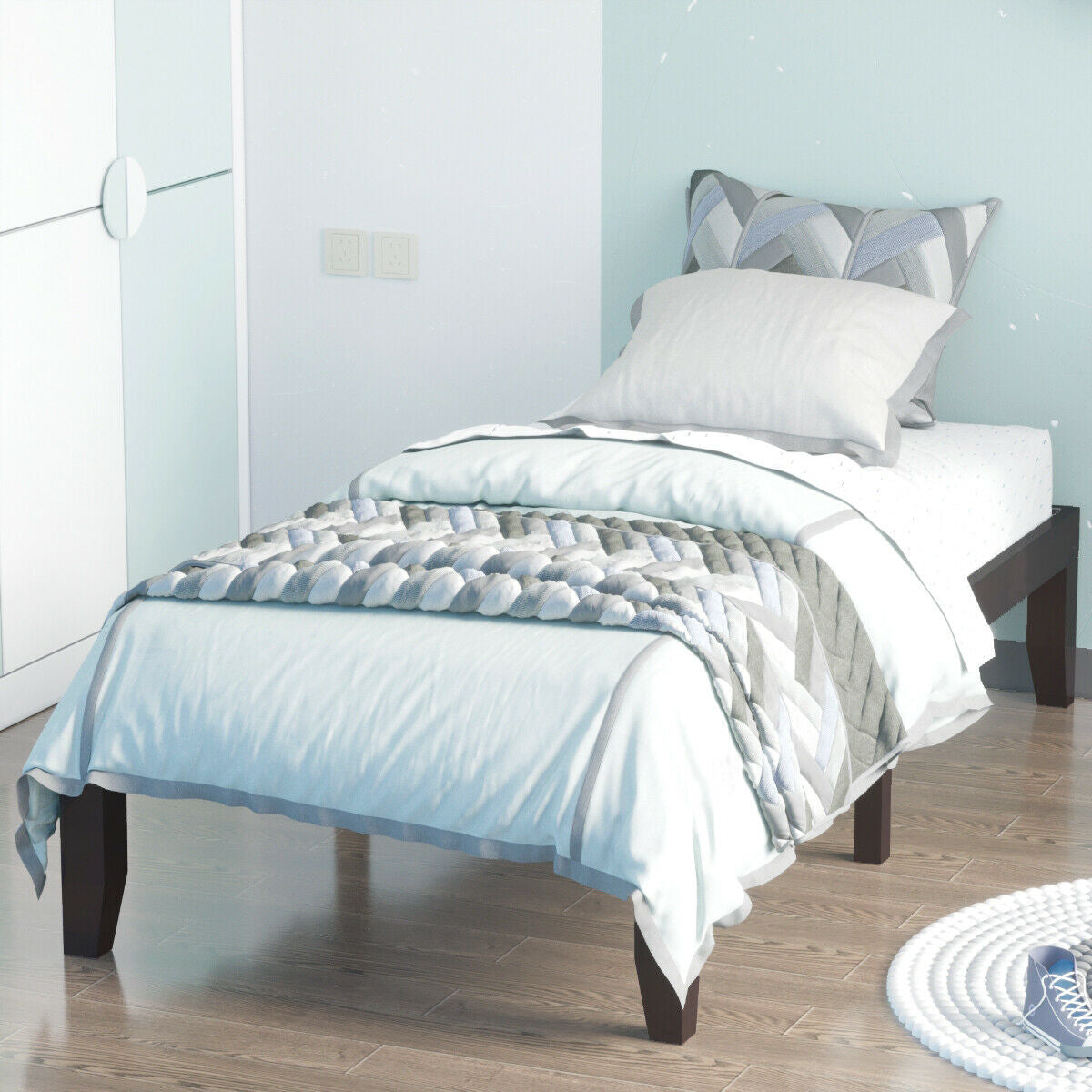 Twin Size 14 Inch Wooden Slats Bed Mattress Frame-Simple Bed Frame-DECOROLALA