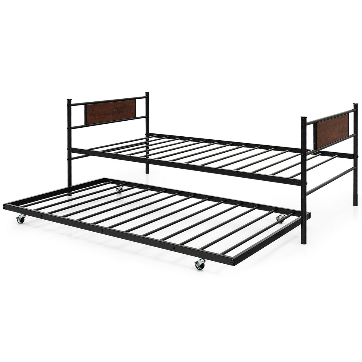 Twin Size 2-In-1 Daybed Frame with Pullout Trundle-Trundle Bed Frame-DECOROLALA