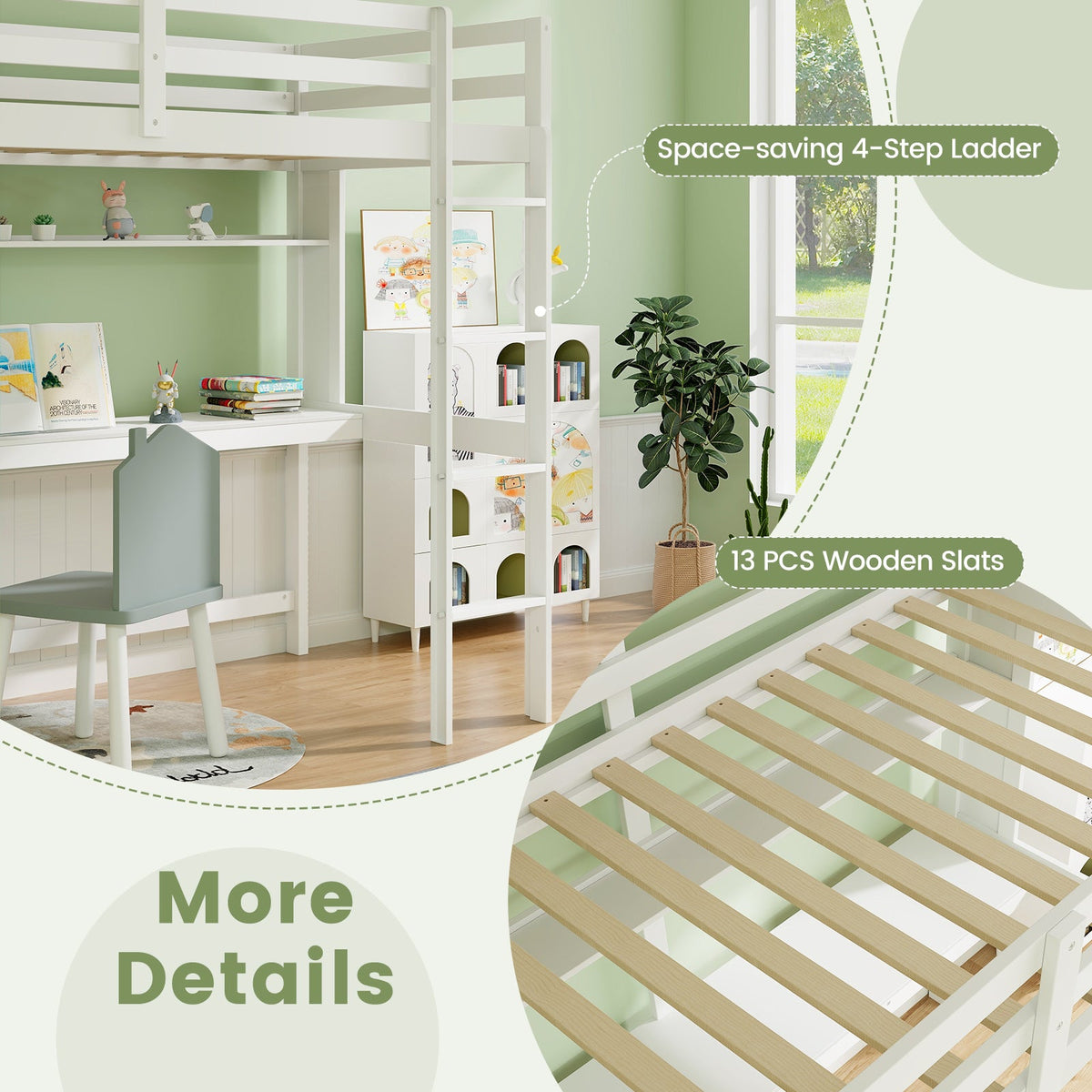 Twin Size 3-in-1 Solid Wood Loft Bed with Desk and Storage Shelf-Bunk Bed Frame-DECOROLALA