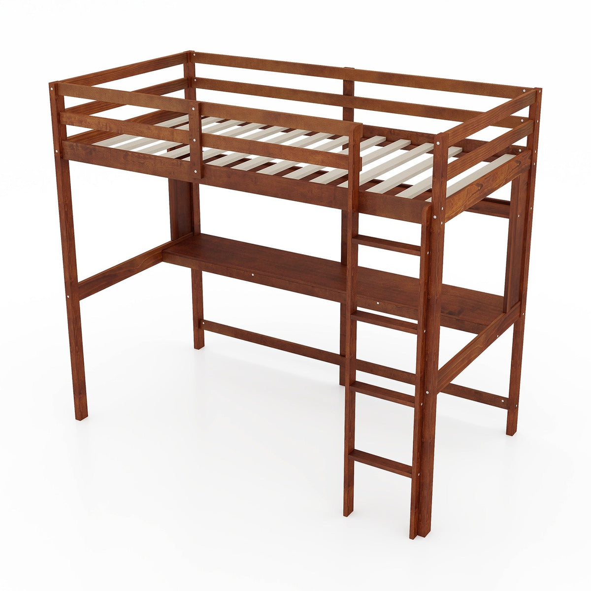 Twin Size 3-in-1 Solid Wood Loft Bed with Desk and Storage Shelf-Bunk Bed Frame-DECOROLALA