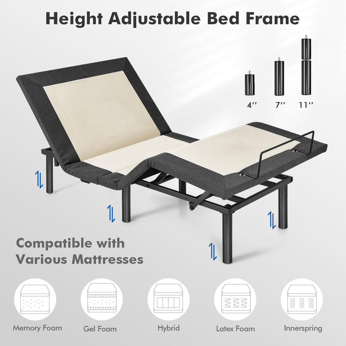 Twin Size Adjustable Bed Base Electric Bed Frame with Massage Modes-Simple Bed Frame-DECOROLALA