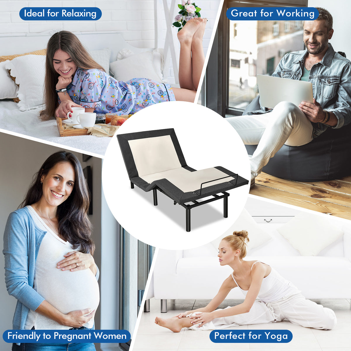 Twin Size Adjustable Bed Base Electric Bed Frame with Massage Modes-Simple Bed Frame-DECOROLALA