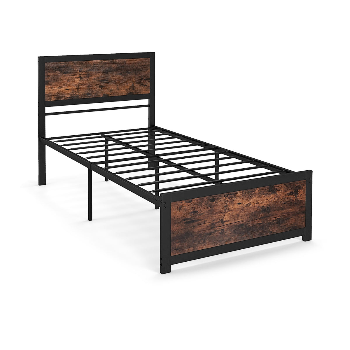 Twin Size Bed Frame Metal with High Headboard and Mute Bars-Twin Size-Simple Bed Frame-DECOROLALA
