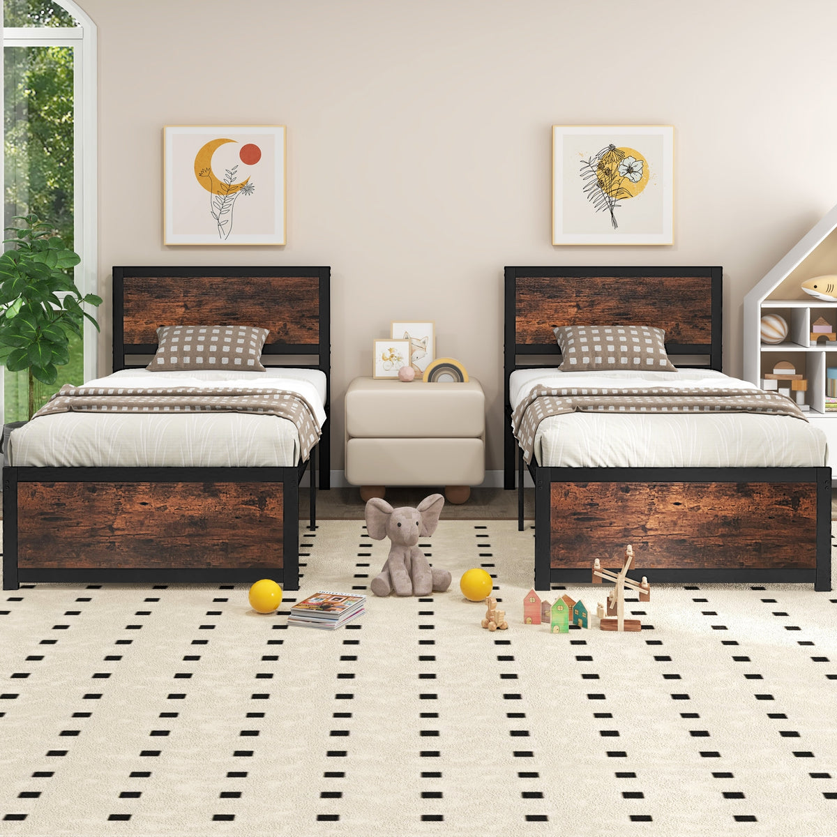 Twin Size Bed Frame Metal with High Headboard and Mute Bars-Twin Size-Simple Bed Frame-DECOROLALA
