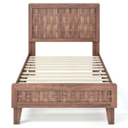 Twin Size Bed Frame Mid Century with Woven Accent Headboard-Simple Bed Frame-DECOROLALA