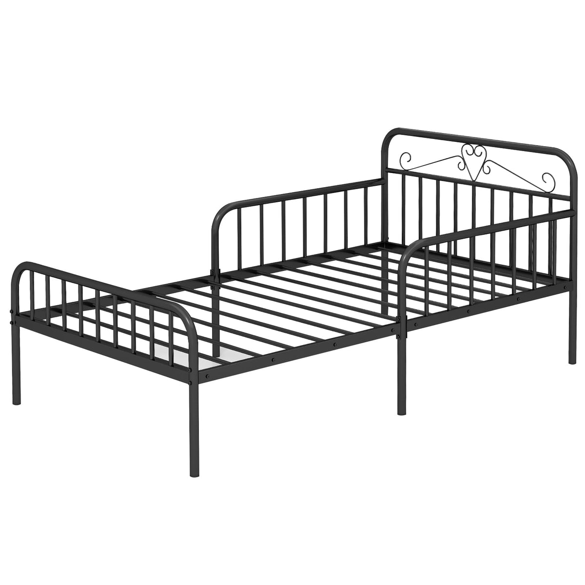 Twin Size Bed Frame with Headboard and Safety Side Guardrails-Black-Simple Bed Frame-DECOROLALA