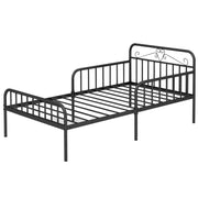 Twin Size Bed Frame with Headboard and Safety Side Guardrails-Black-Simple Bed Frame-DECOROLALA