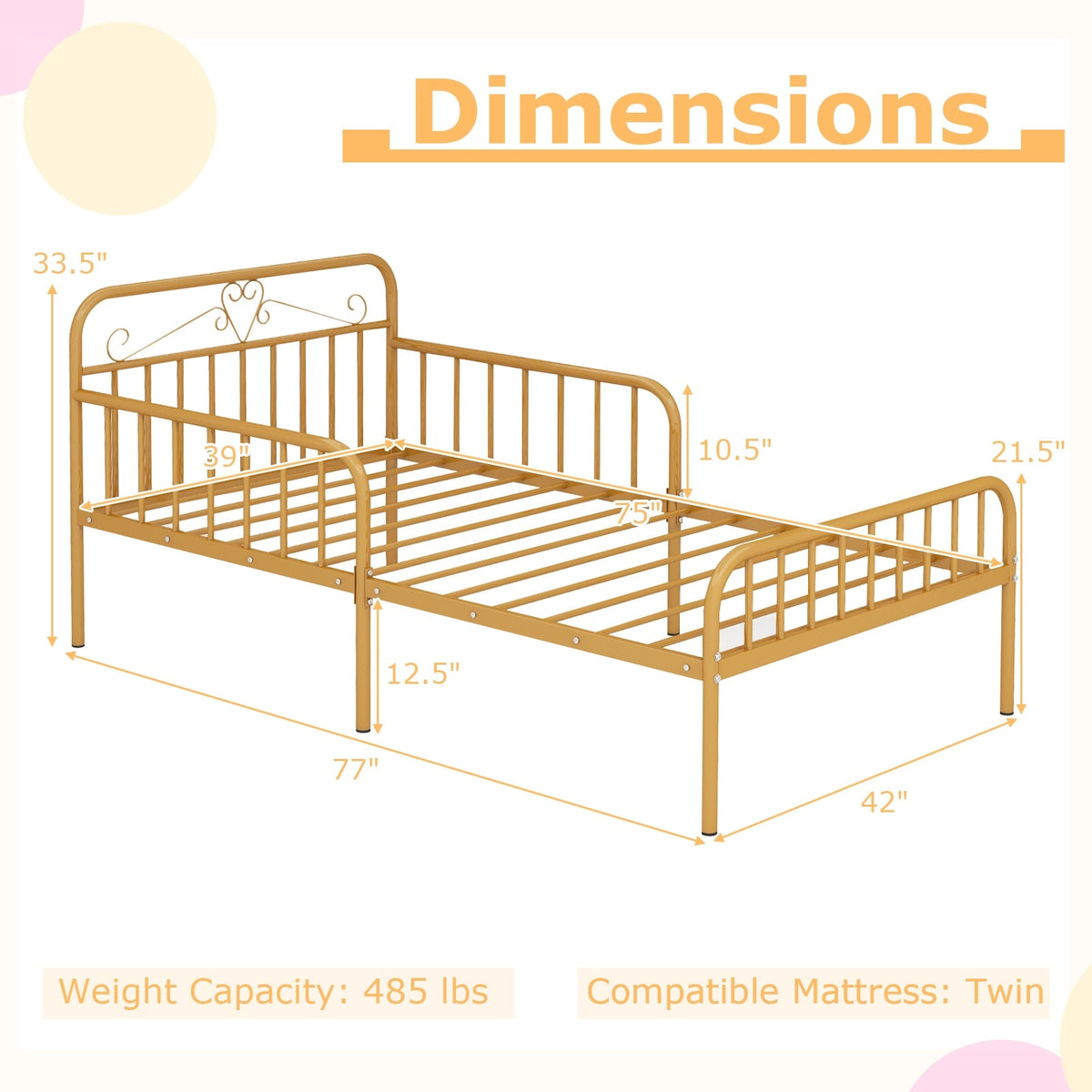Twin Size Bed Frame with Headboard and Safety Side Guardrails-Simple Bed Frame-DECOROLALA