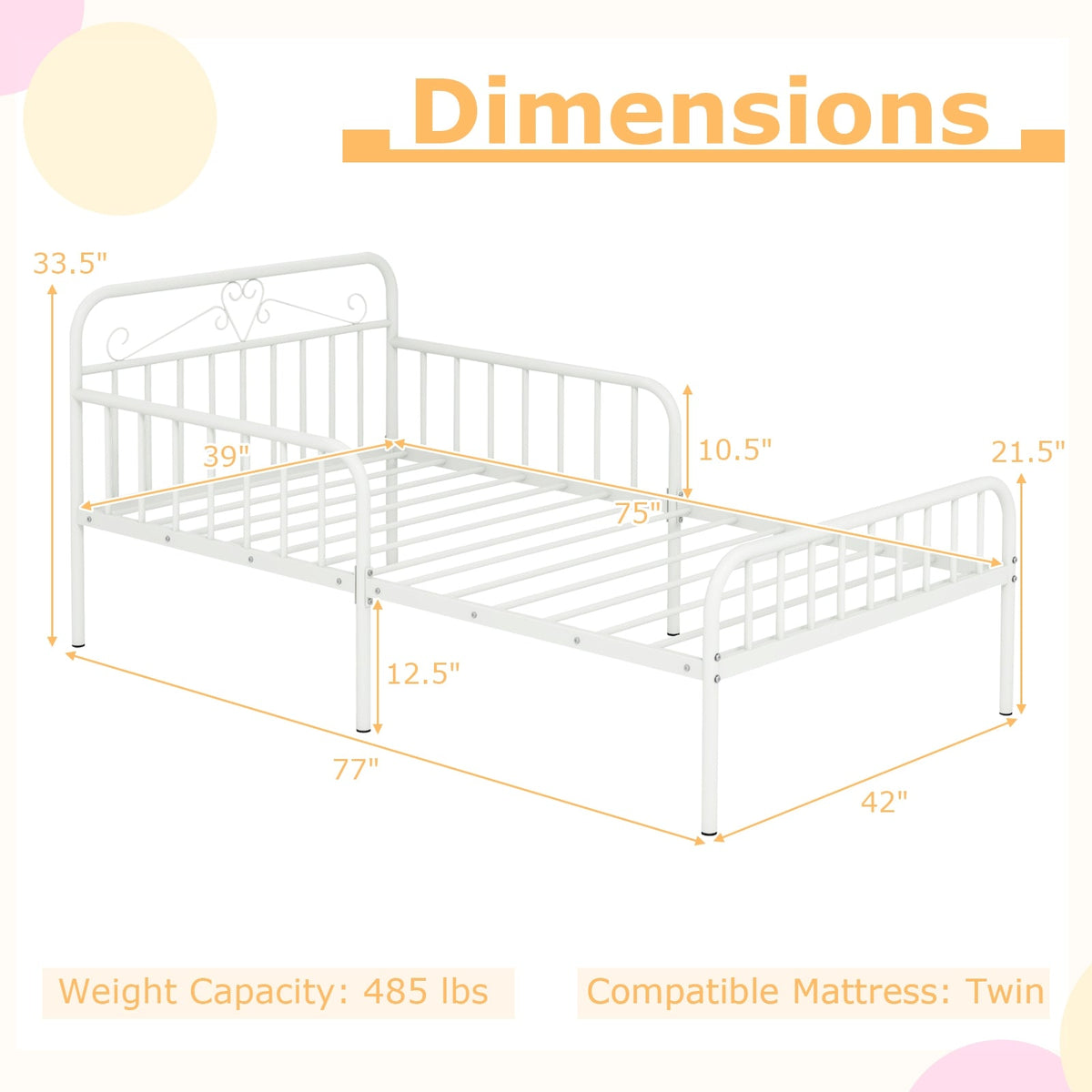 Twin Size Bed Frame with Headboard and Safety Side Guardrails-Simple Bed Frame-DECOROLALA