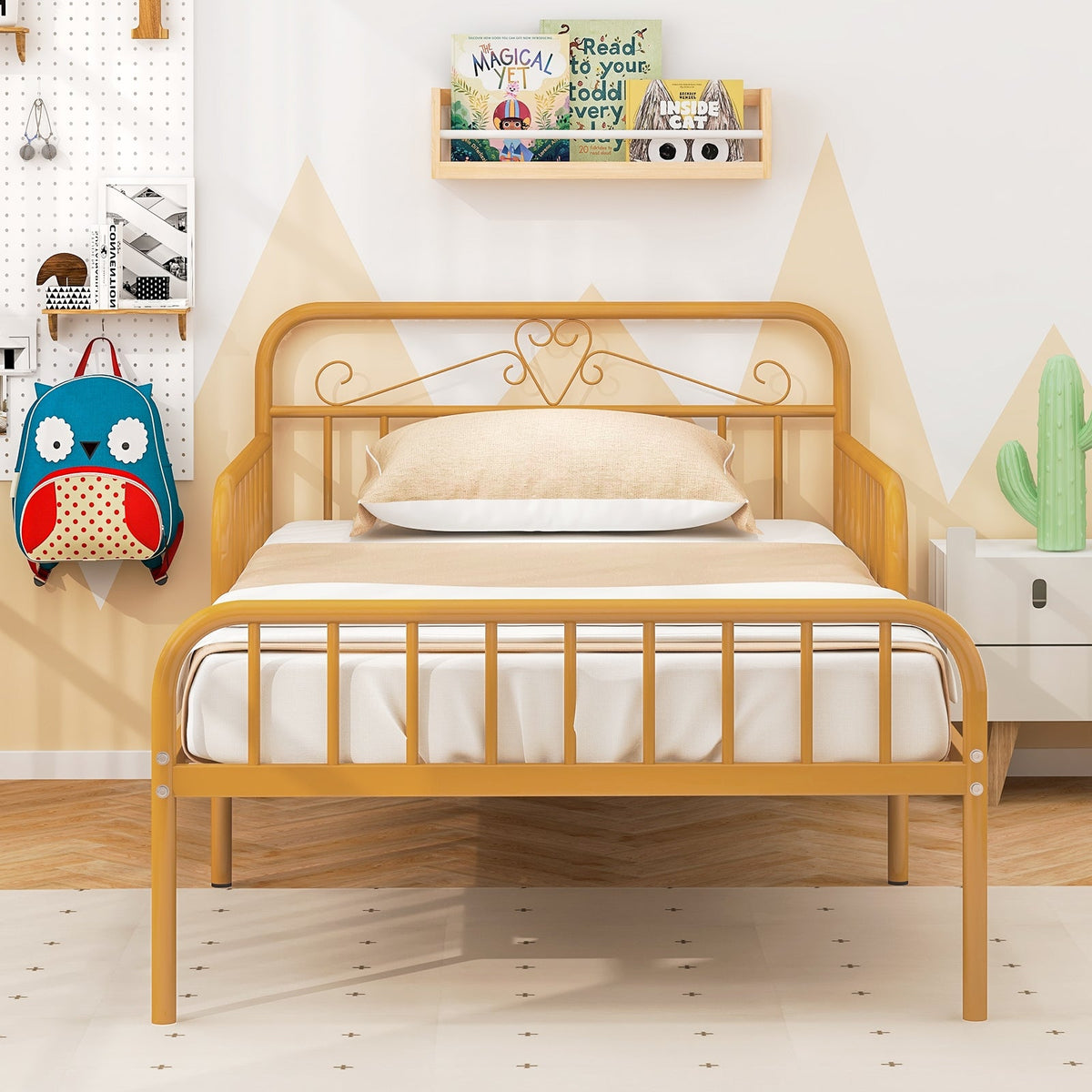 Twin Size Bed Frame with Headboard and Safety Side Guardrails-Simple Bed Frame-DECOROLALA