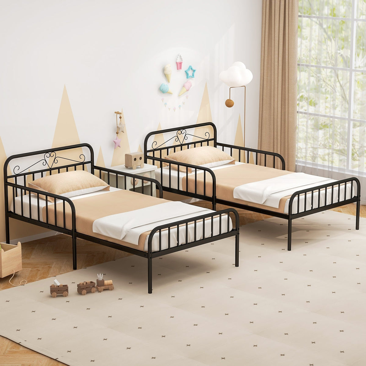 Twin Size Bed Frame with Headboard and Safety Side Guardrails-Simple Bed Frame-DECOROLALA