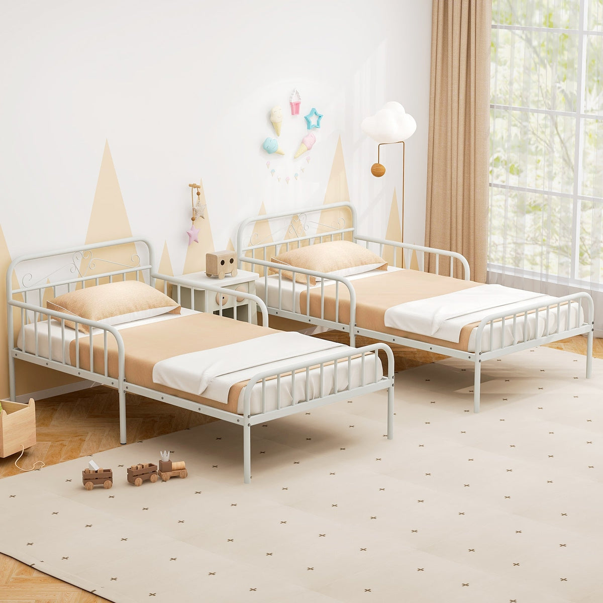 Twin Size Bed Frame with Headboard and Safety Side Guardrails-Simple Bed Frame-DECOROLALA