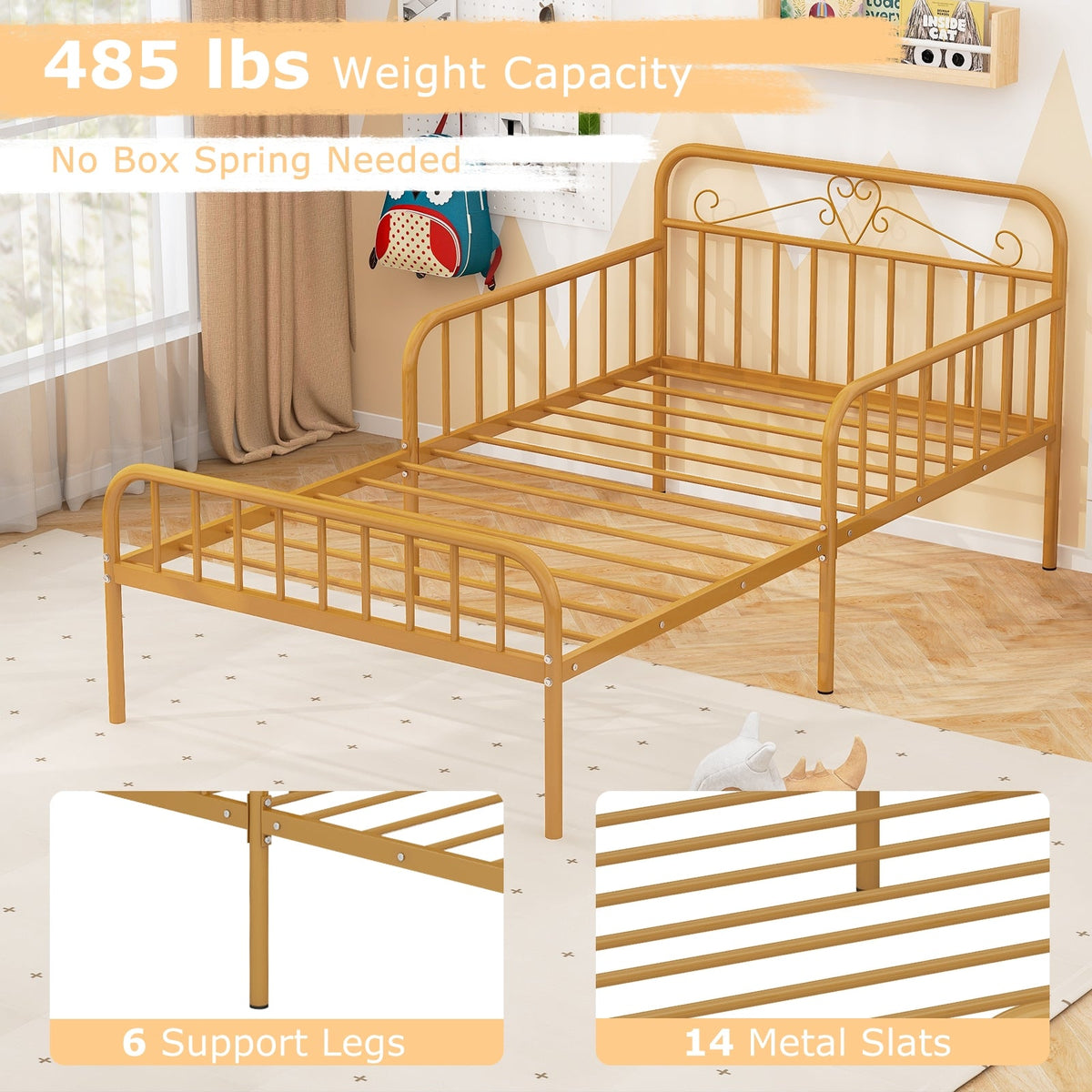 Twin Size Bed Frame with Headboard and Safety Side Guardrails-Simple Bed Frame-DECOROLALA