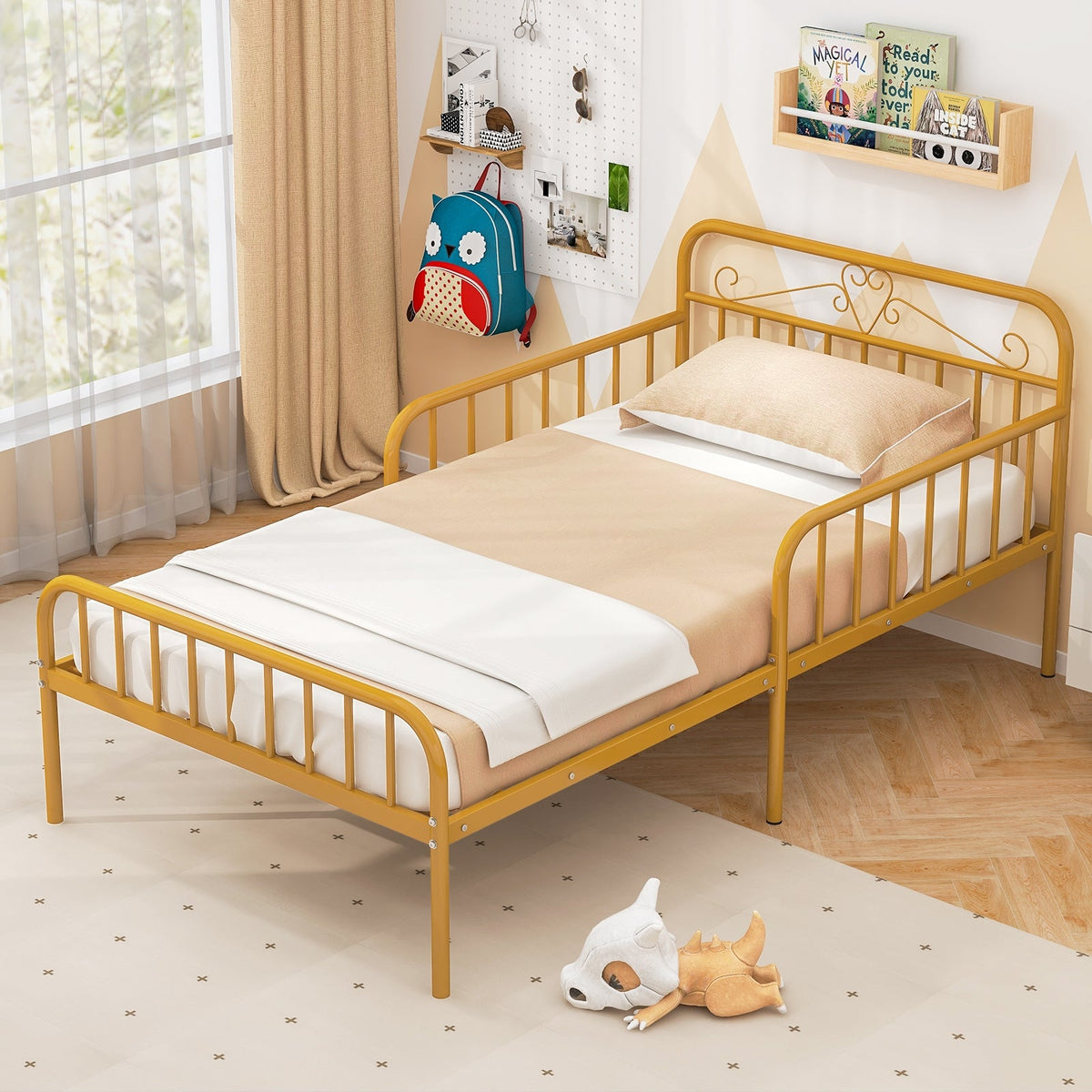Twin Size Bed Frame with Headboard and Safety Side Guardrails-Simple Bed Frame-DECOROLALA