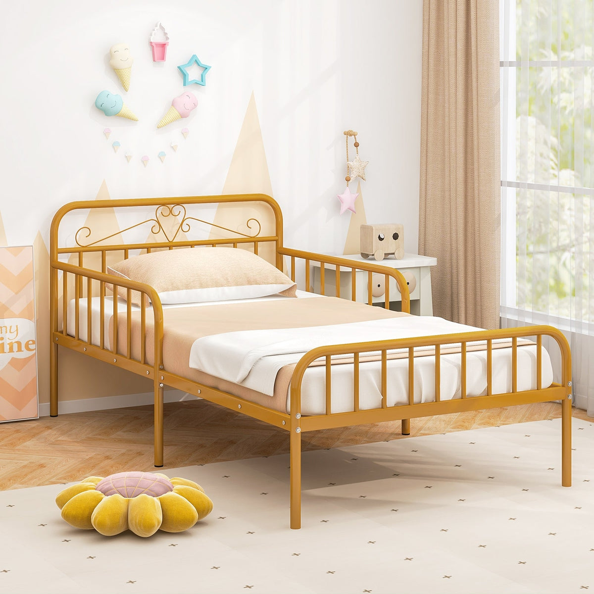 Twin Size Bed Frame with Headboard and Safety Side Guardrails-Simple Bed Frame-DECOROLALA