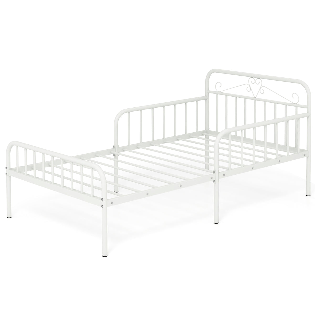 Twin Size Bed Frame with Headboard and Safety Side Guardrails-White-Simple Bed Frame-DECOROLALA