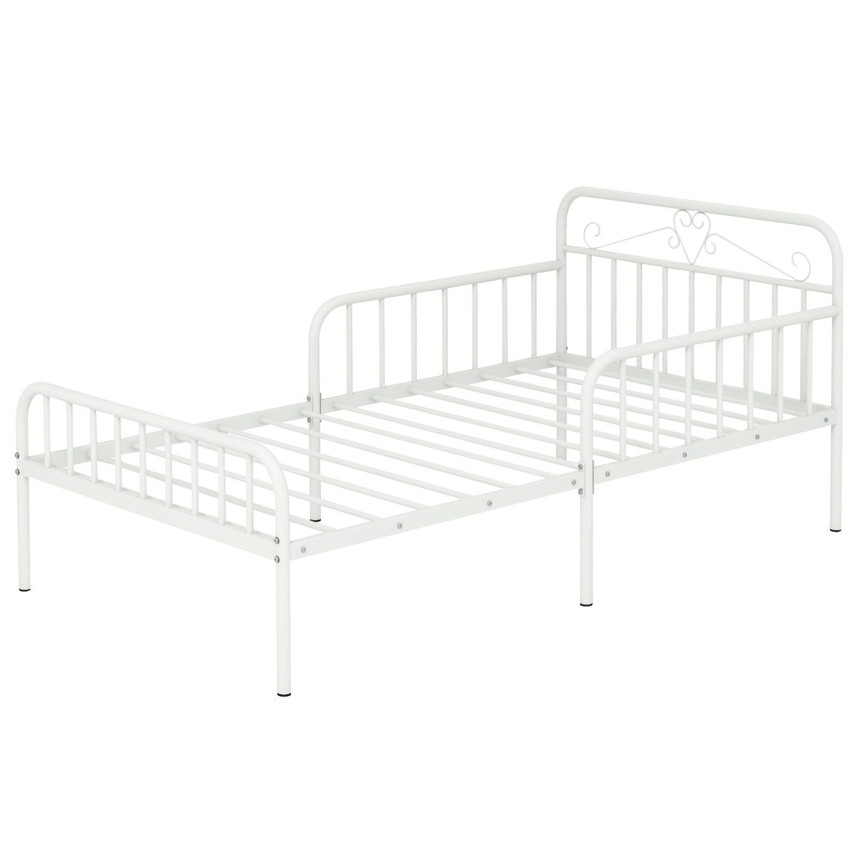 Twin Size Bed Frame with Headboard and Safety Side Guardrails-White-Simple Bed Frame-DECOROLALA