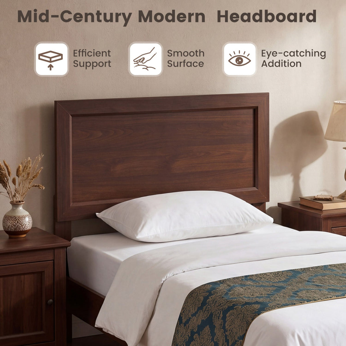 Twin Size Bed Frame with Headboard for Small Room No Box Spring Needed-Simple Bed Frame-DECOROLALA