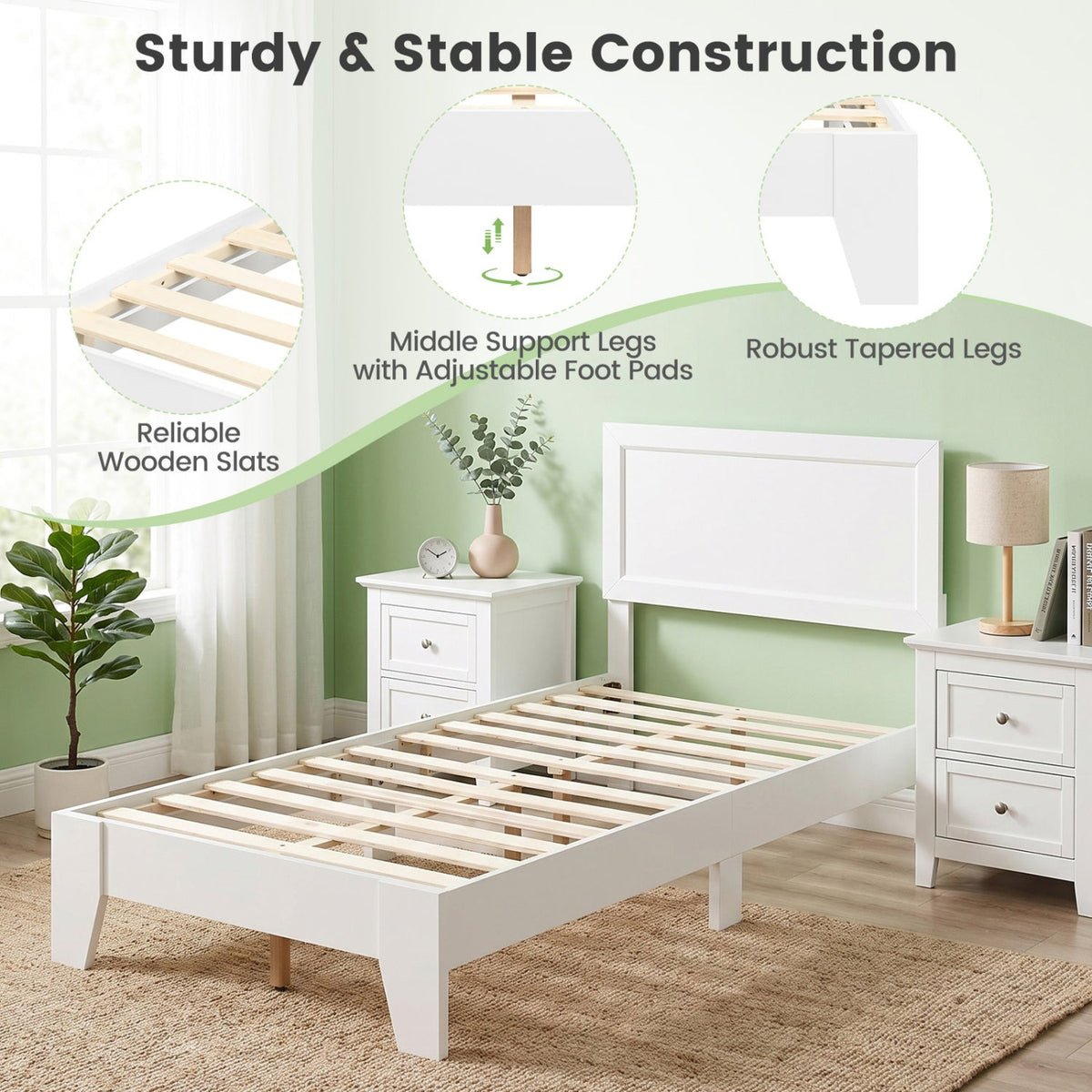 Twin Size Bed Frame with Headboard for Small Room No Box Spring Needed-Simple Bed Frame-DECOROLALA