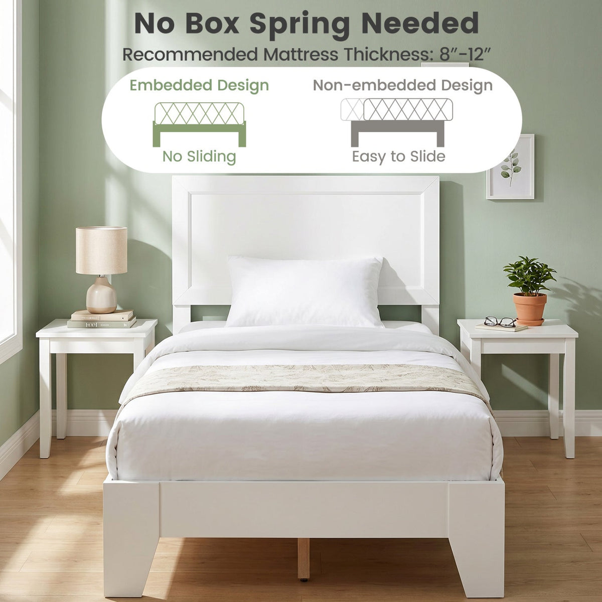Twin Size Bed Frame with Headboard for Small Room No Box Spring Needed-Simple Bed Frame-DECOROLALA