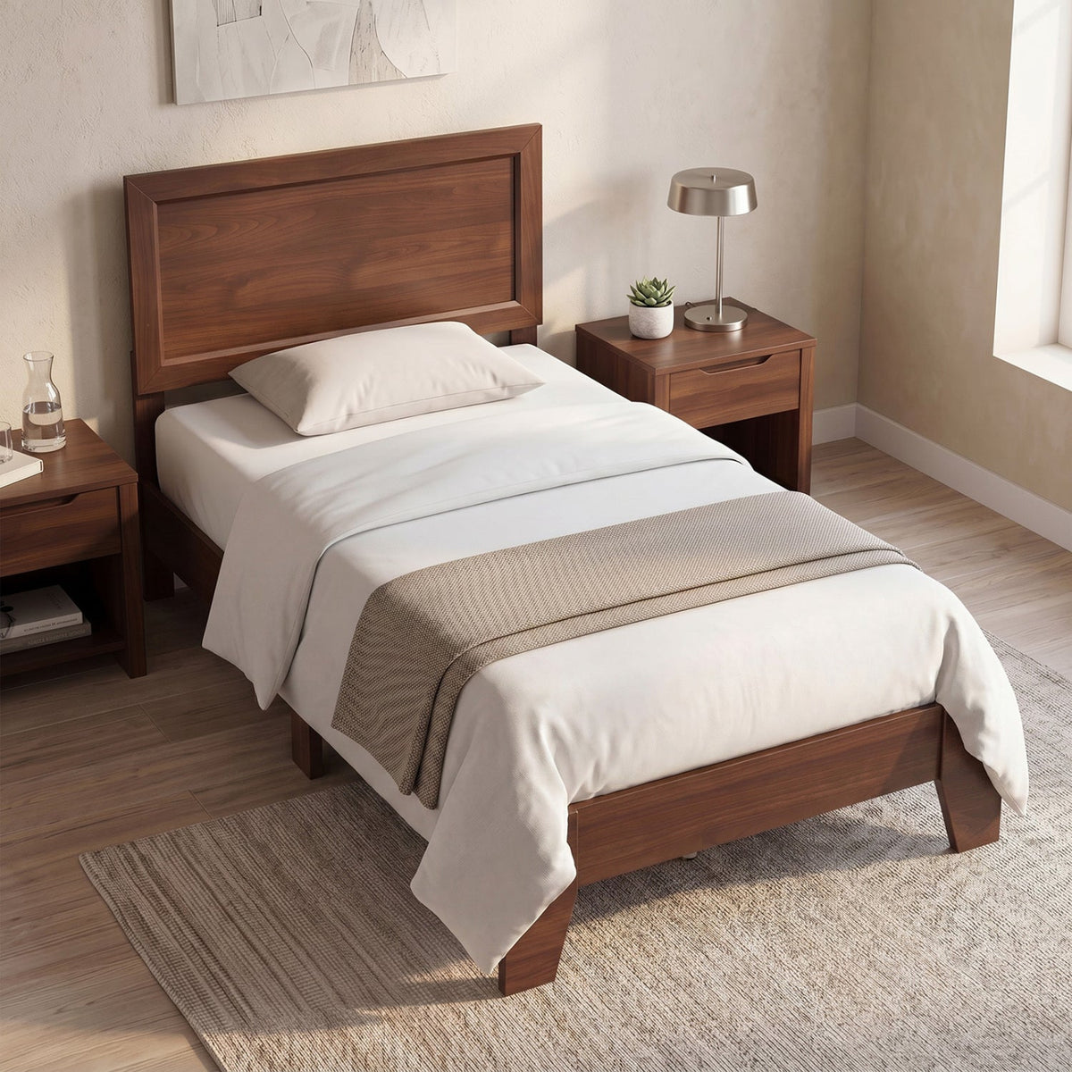 Twin Size Bed Frame with Headboard for Small Room No Box Spring Needed-Simple Bed Frame-DECOROLALA