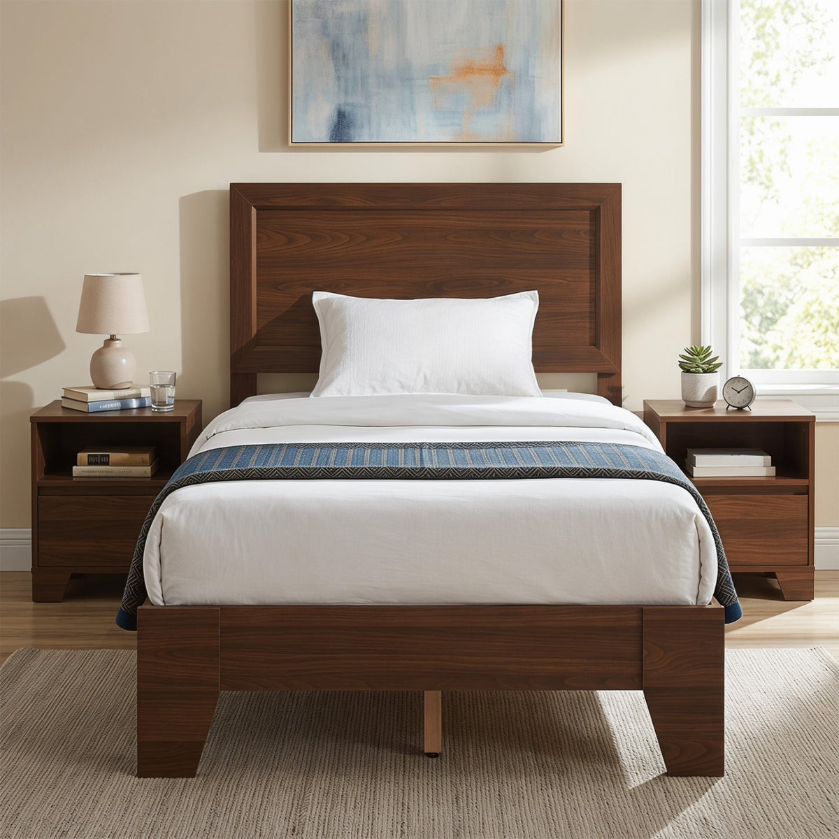 Twin Size Bed Frame with Headboard for Small Room No Box Spring Needed-Simple Bed Frame-DECOROLALA