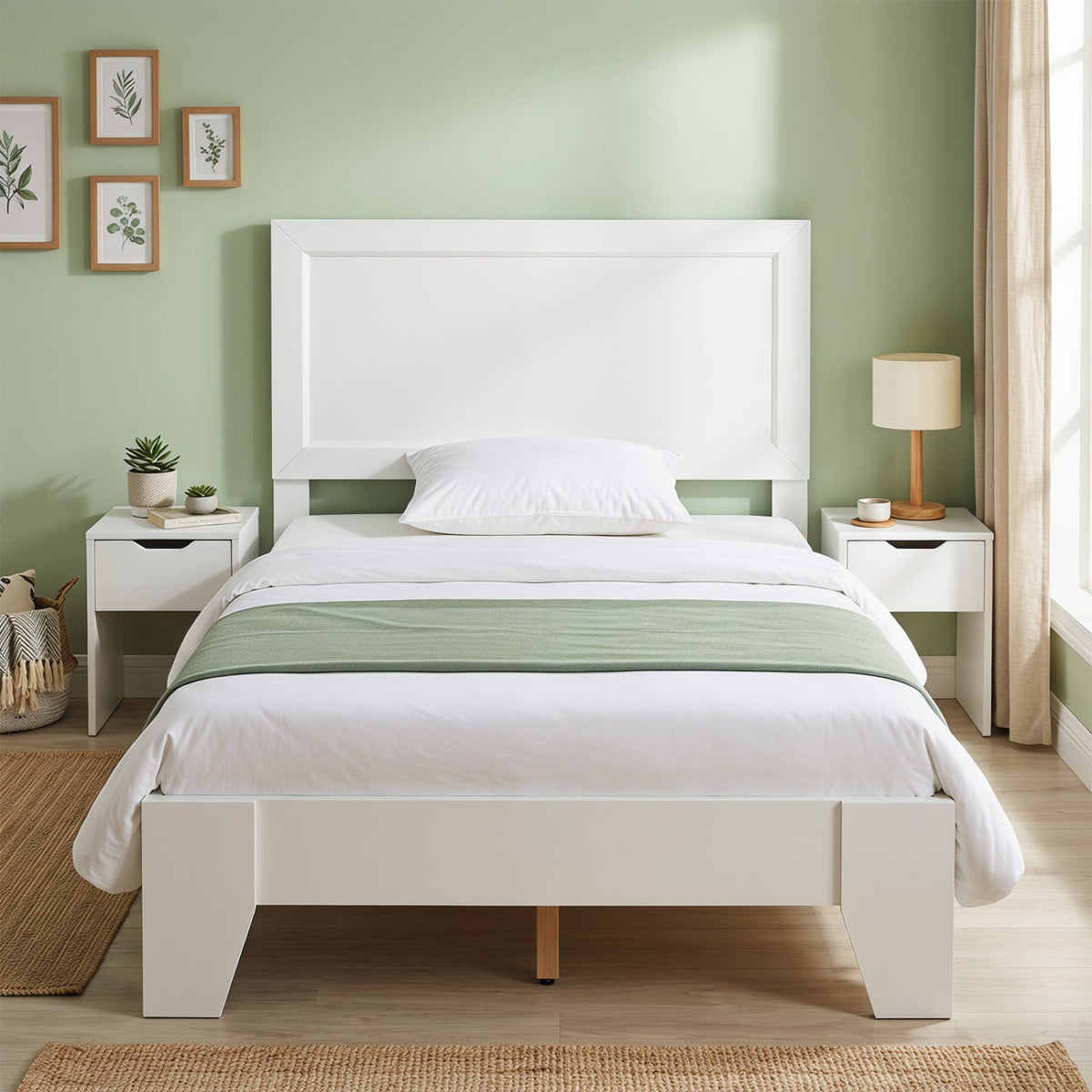 Twin Size Bed Frame with Headboard for Small Room No Box Spring Needed-Simple Bed Frame-DECOROLALA