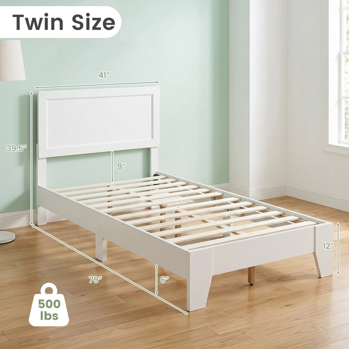 Twin Size Bed Frame with Headboard for Small Room No Box Spring Needed-Simple Bed Frame-DECOROLALA