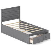 Twin Size Bed Frame with Storage Drawers and Headboard-Gray-Simple Bed Frame-DECOROLALA