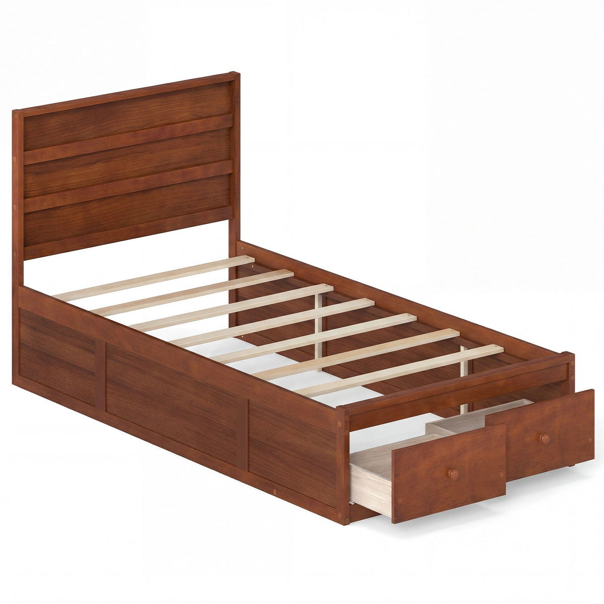 Twin Size Bed Frame with Storage Drawers and Headboard-Simple Bed Frame-DECOROLALA
