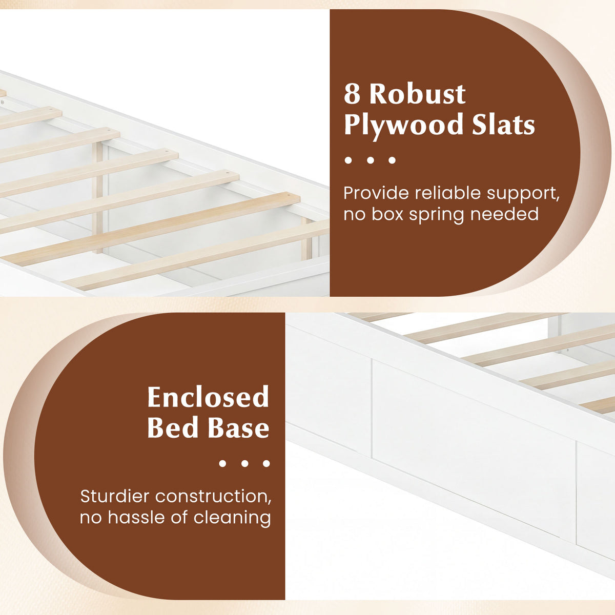 Twin Size Bed Frame with Storage Drawers and Headboard-White-Simple Bed Frame-DECOROLALA