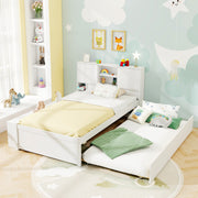 Twin Size Bed Frame with Trundle and Power Outlets-White-Trundle Bed Frame-DECOROLALA