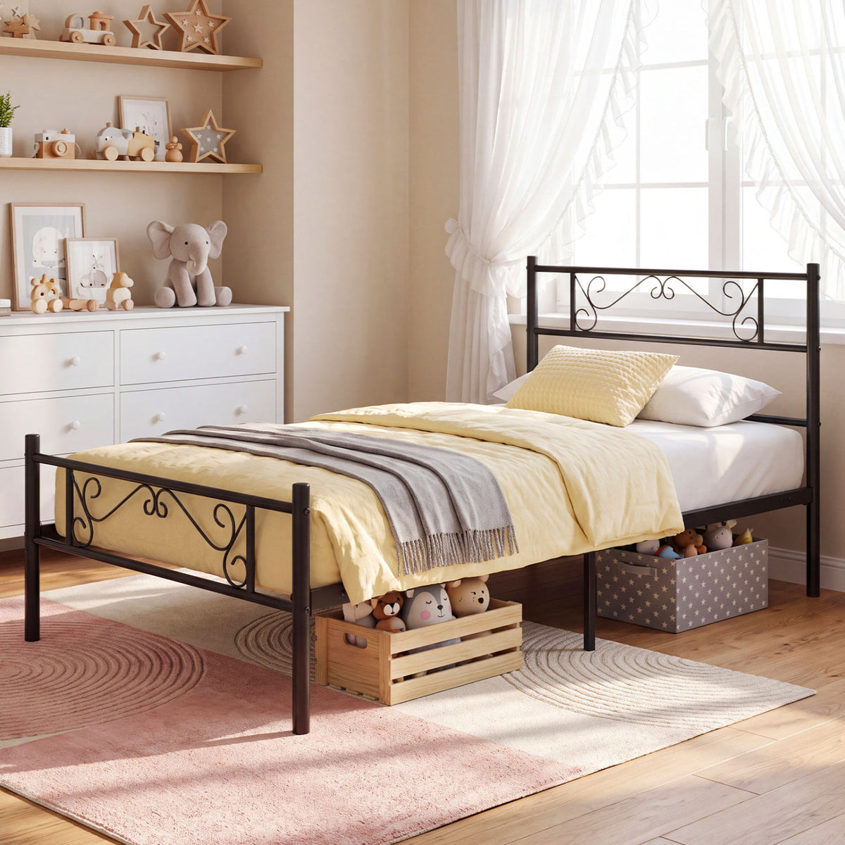 Twin Size Black Metal Bed Frame with Headboard and Footboard for Bedroom-Twin-Simple Bed Frame-DECOROLALA